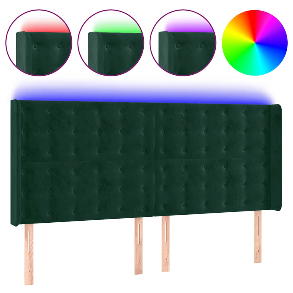 Tête de lit à LED Vert foncé 203x16x118/128 cm Velours - XIOS