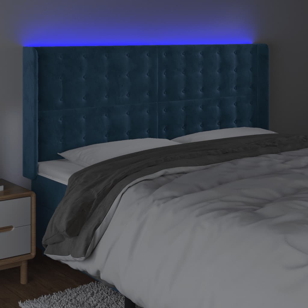 Tête de lit à LED Bleu foncé 203x16x118/128 cm Velours - XIOS