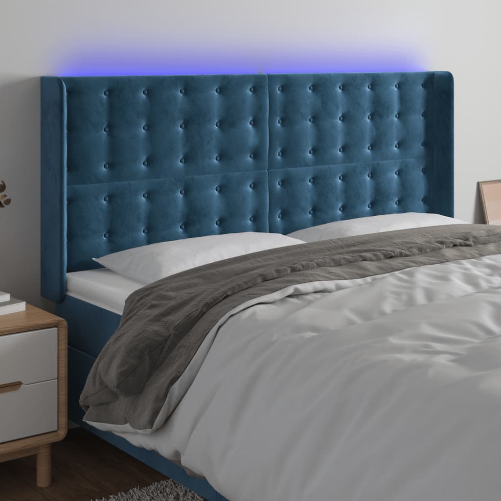 Tête de lit à LED Bleu foncé 203x16x118/128 cm Velours - XIOS