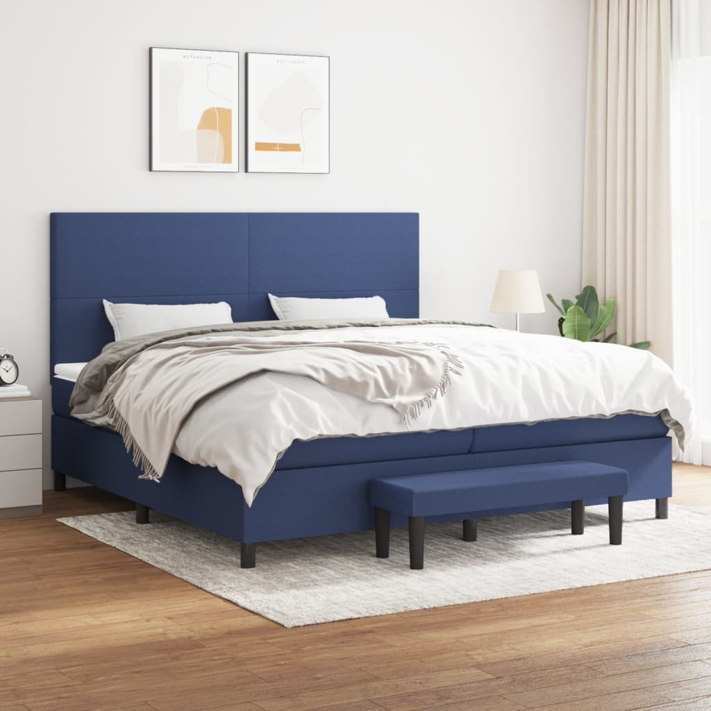 Sommier à lattes de lit avec matelas Bleu 200x200 cm Tissu - XIOS