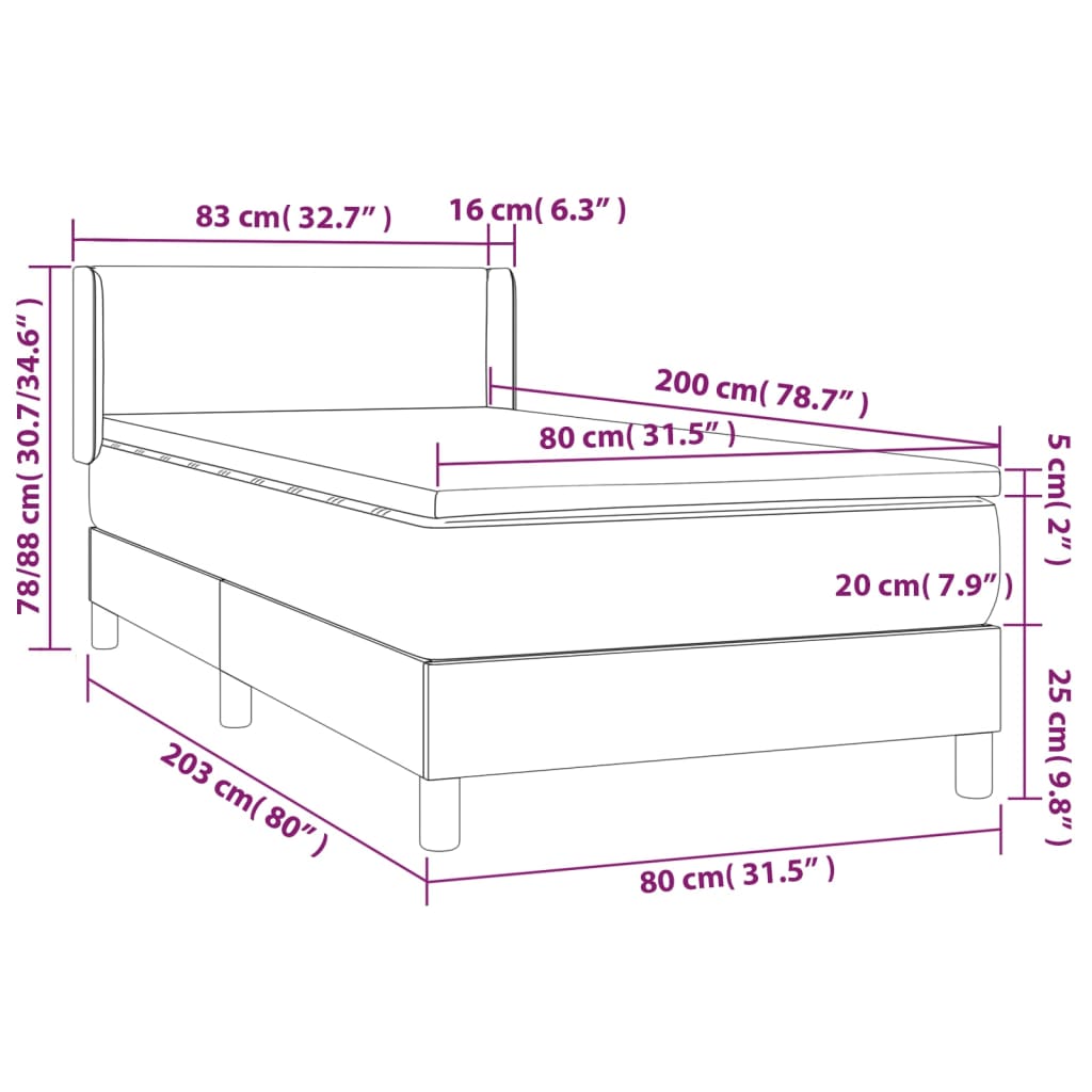 Sommier à lattes de lit avec matelas Gris foncé 80x200 cm Tissu - XIOS