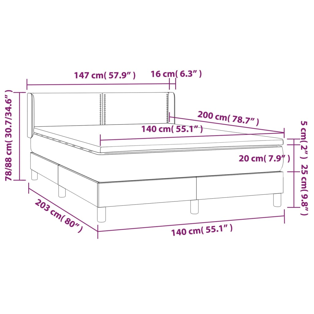 Sommier à lattes de lit avec matelas Gris foncé 140x200cm Tissu - XIOS