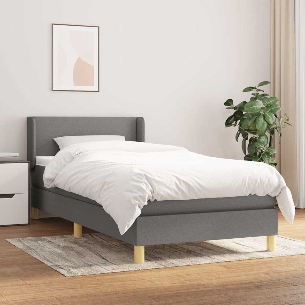 Sommier à lattes de lit avec matelas Gris foncé 90x200 cm Tissu
