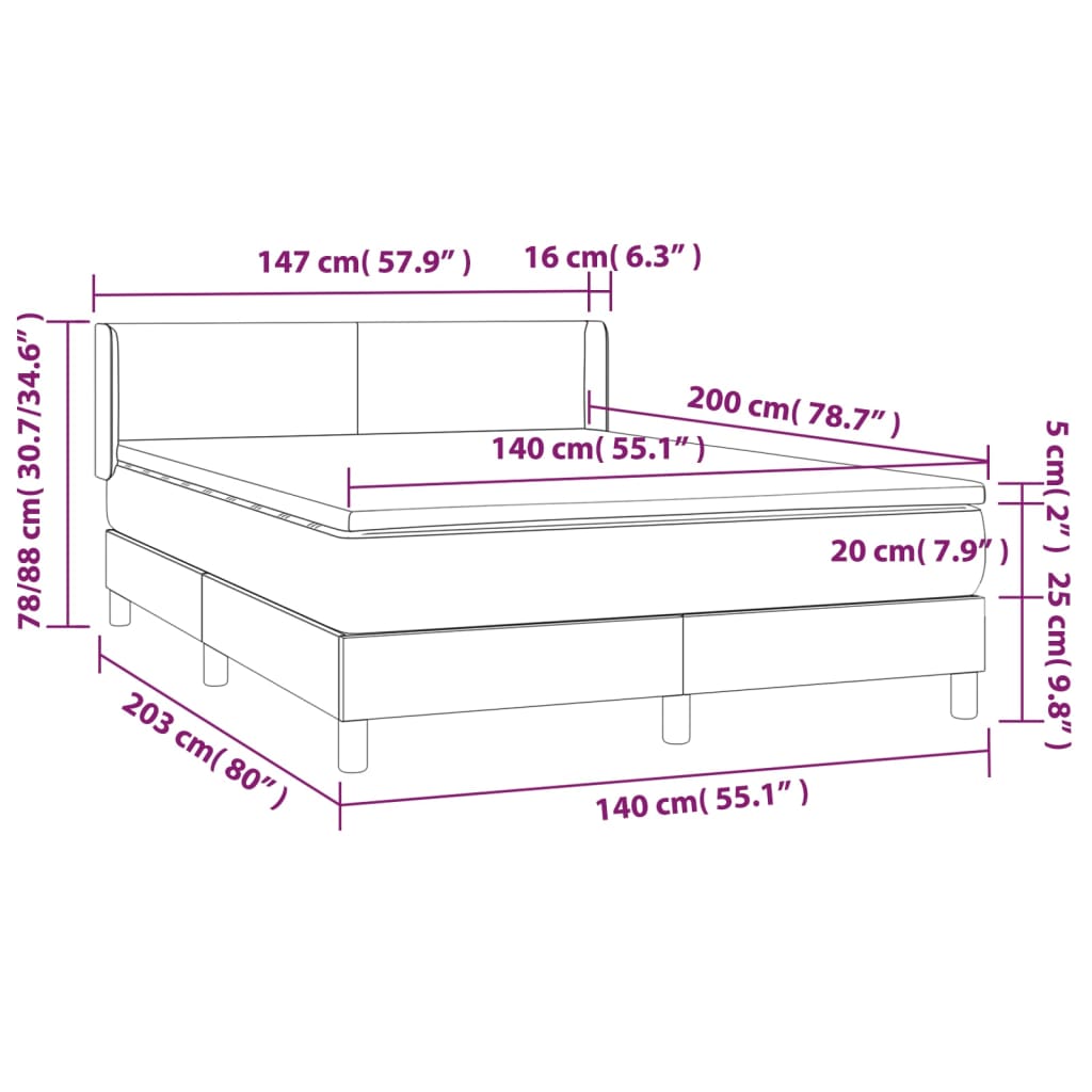 Sommier à lattes de lit avec matelas Gris foncé 140x200cm Tissu - XIOS
