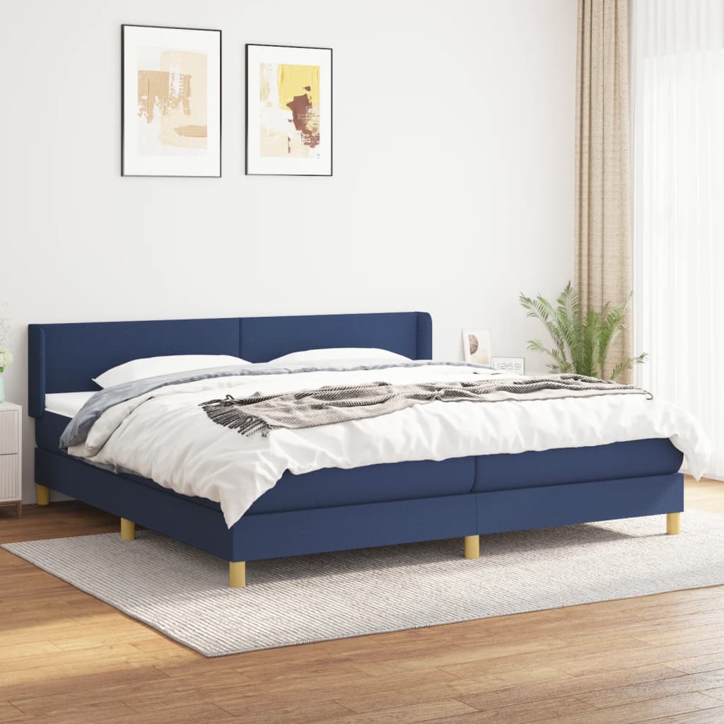 Sommier à lattes de lit avec matelas Bleu 200x200 cm Tissu - XIOS