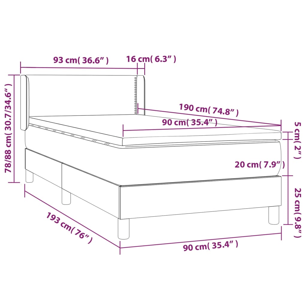 Sommier à lattes de lit avec matelas Taupe 90x190 cm Tissu - XIOS