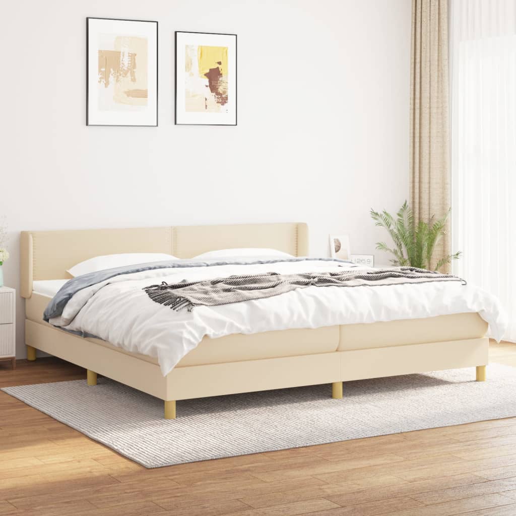 Sommier à lattes de lit avec matelas Crème 200x200 cm Tissu - XIOS