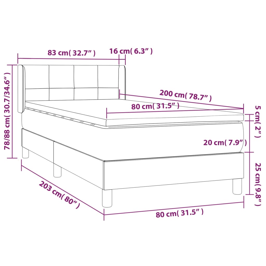 Sommier à lattes de lit avec matelas Bleu 80x200 cm Tissu Lits & cadres de lit vidaXL