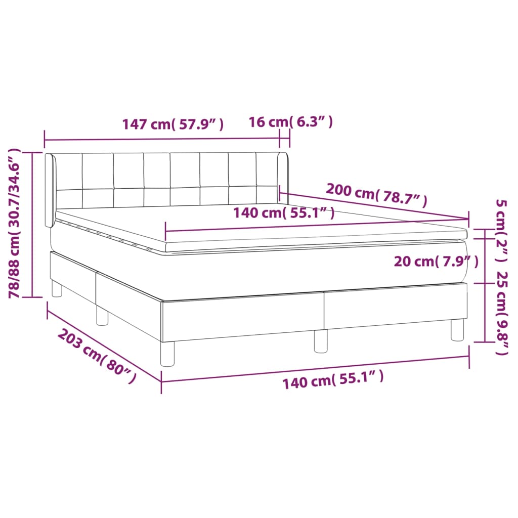 Sommier à lattes de lit avec matelas Taupe 140x200 cm Tissu - XIOS