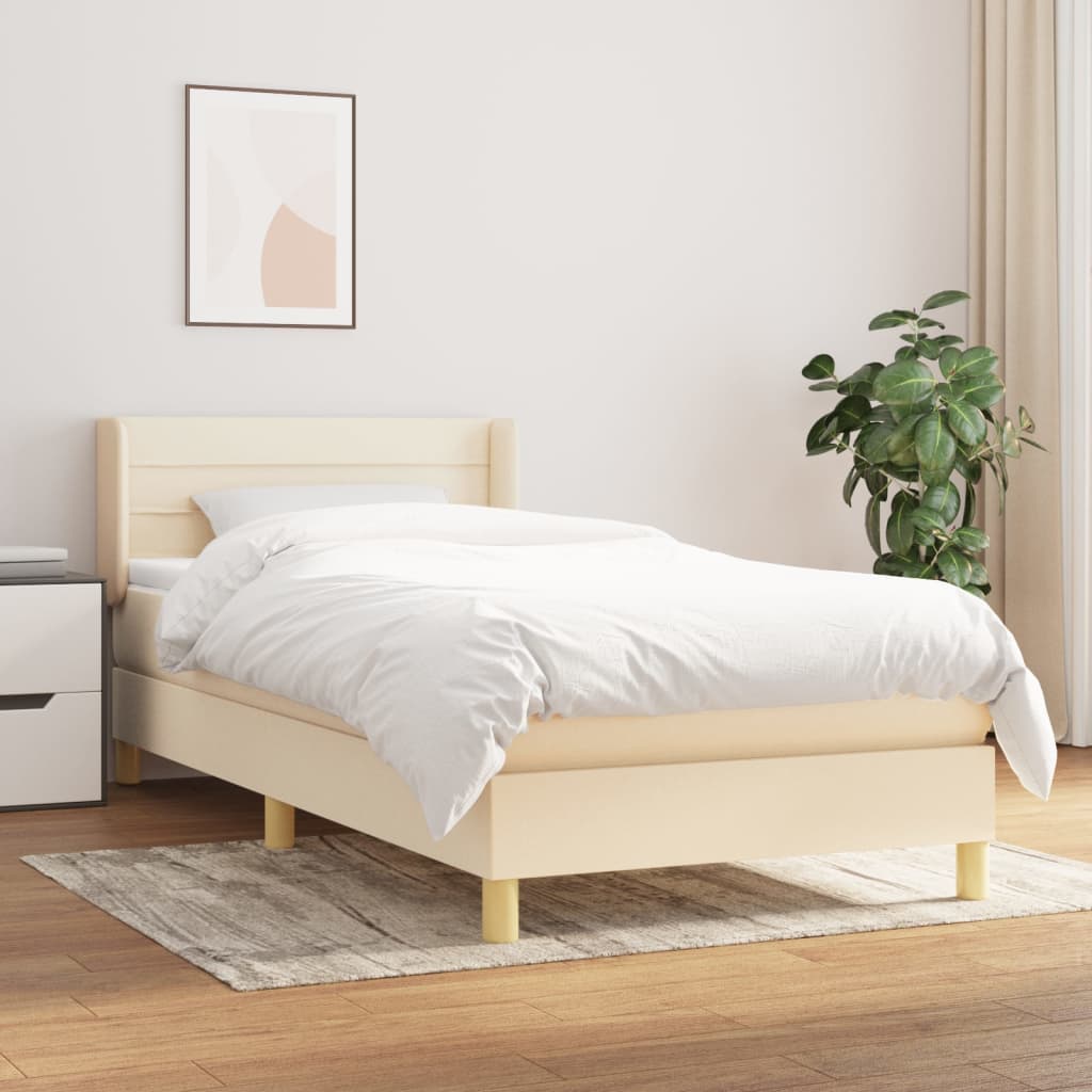 Sommier à lattes de lit et matelas Crème 90x190 cm Tissu Lits & cadres de lit vidaXL