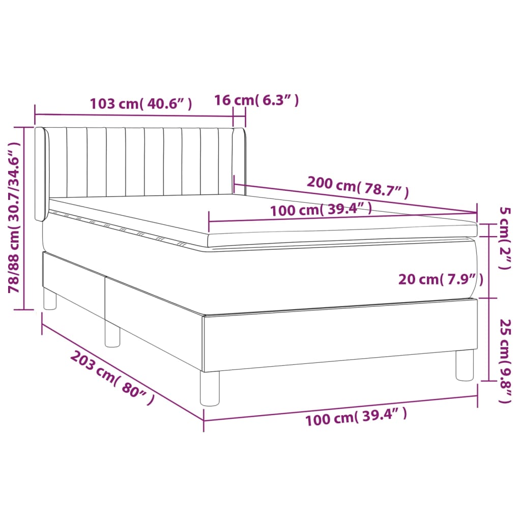 Sommier à lattes de lit avec matelas Bleu 100x200 cm Tissu - XIOS
