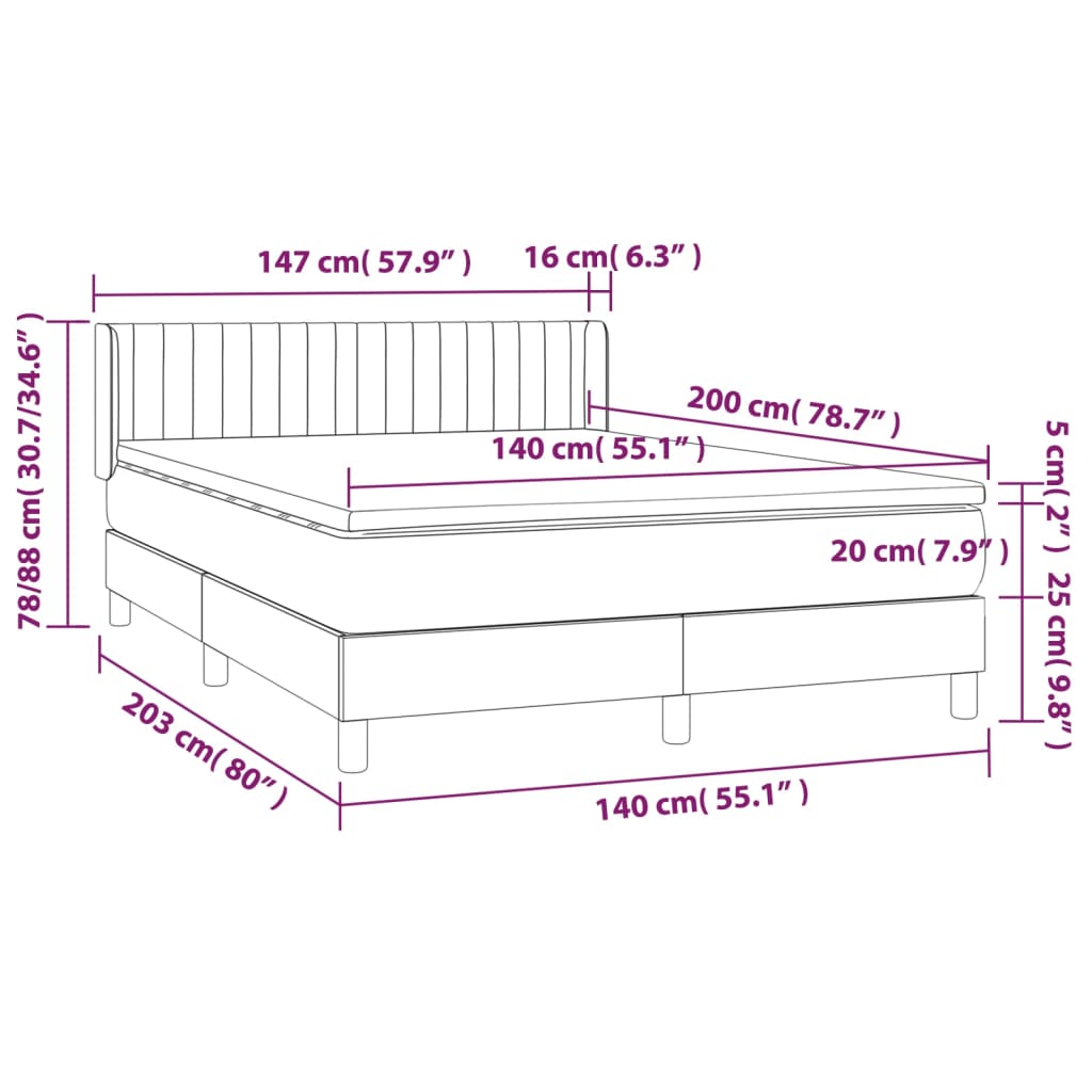 Sommier à lattes de lit avec matelas Gris foncé 140x200cm Tissu - XIOS