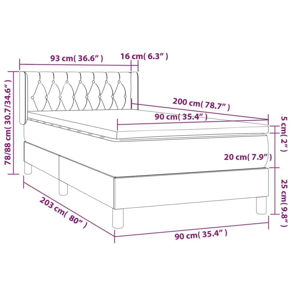 Sommier à lattes de lit avec matelas Taupe 90x200 cm Tissu - XIOS