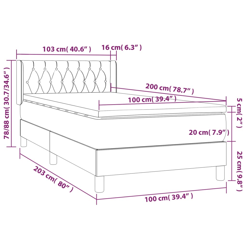 Sommier à lattes de lit avec matelas Taupe 100x200 cm Tissu - XIOS
