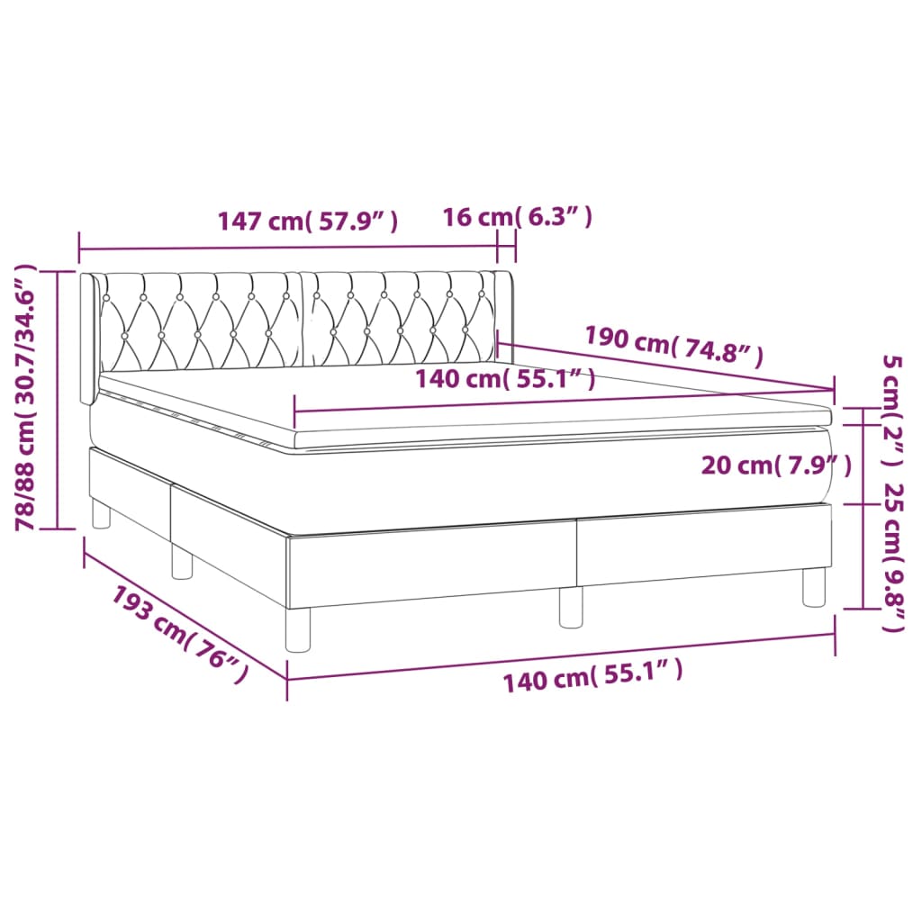 Sommier à lattes de lit avec matelas Crème 140x190 cm Tissu - XIOS