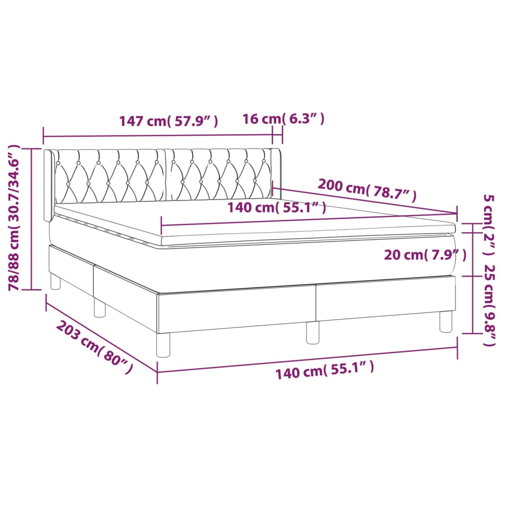 Sommier à lattes de lit avec matelas Taupe 140x200 cm Tissu - XIOS