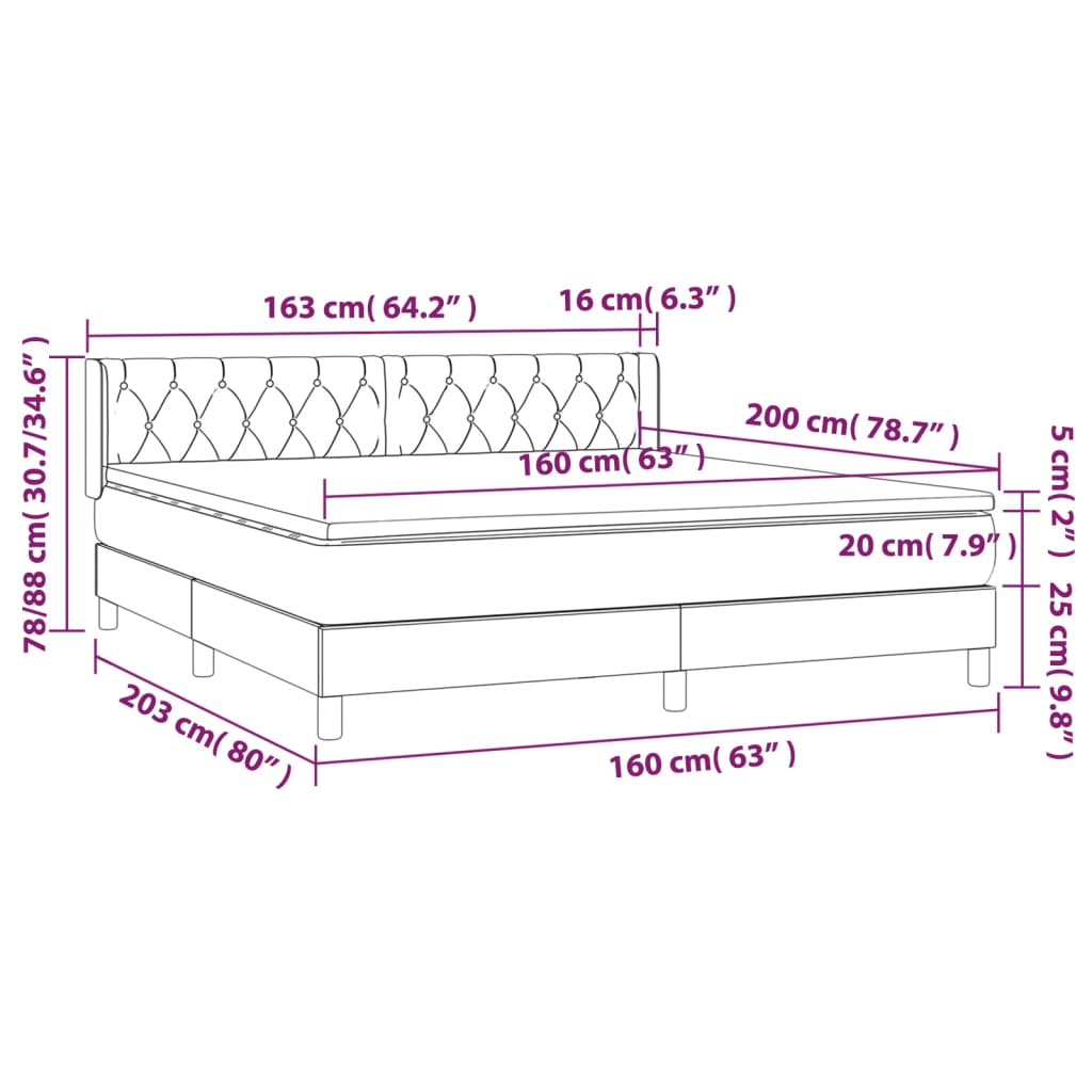 Sommier à lattes de lit avec matelas Gris foncé 160x200cm Tissu - XIOS
