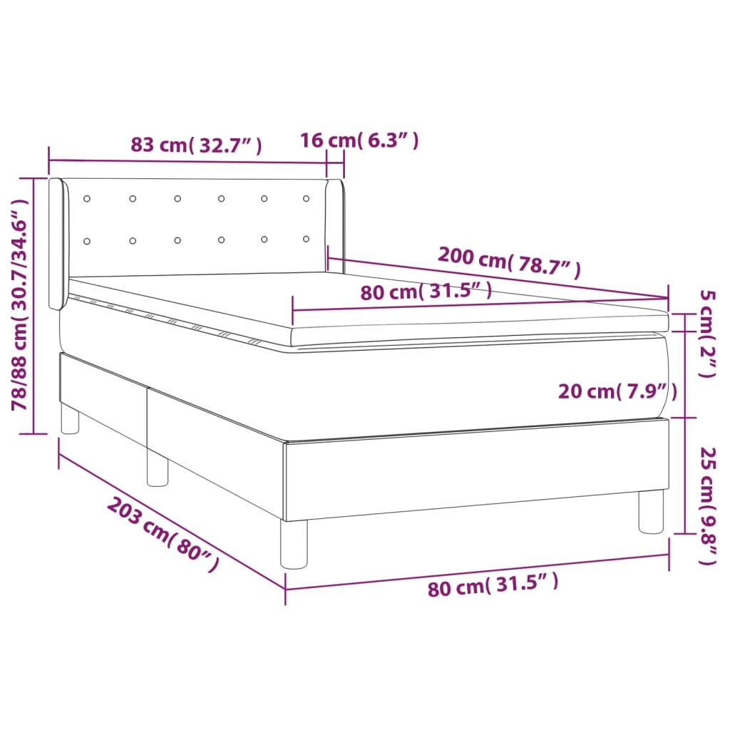 Sommier à lattes de lit avec matelas Gris foncé 80x200 cm Tissu - XIOS