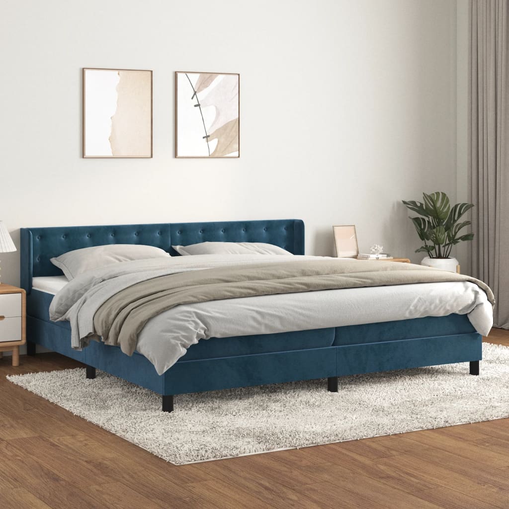 Sommier à lattes de lit et matelas Bleu foncé 200x200cm Velours