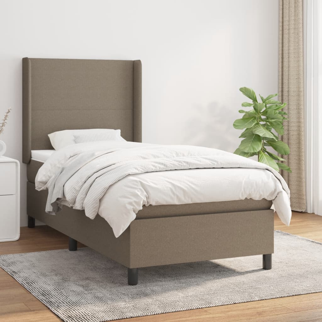 Sommier à lattes de lit avec matelas Taupe 90x190 cm Tissu Lits & cadres de lit vidaXL