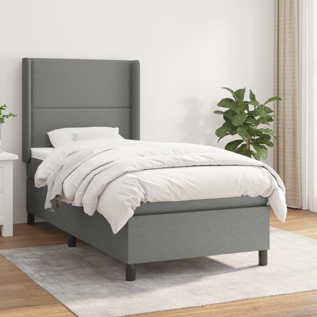 Sommier à lattes de lit avec matelas Gris foncé 100x200cm Tissu - XIOS