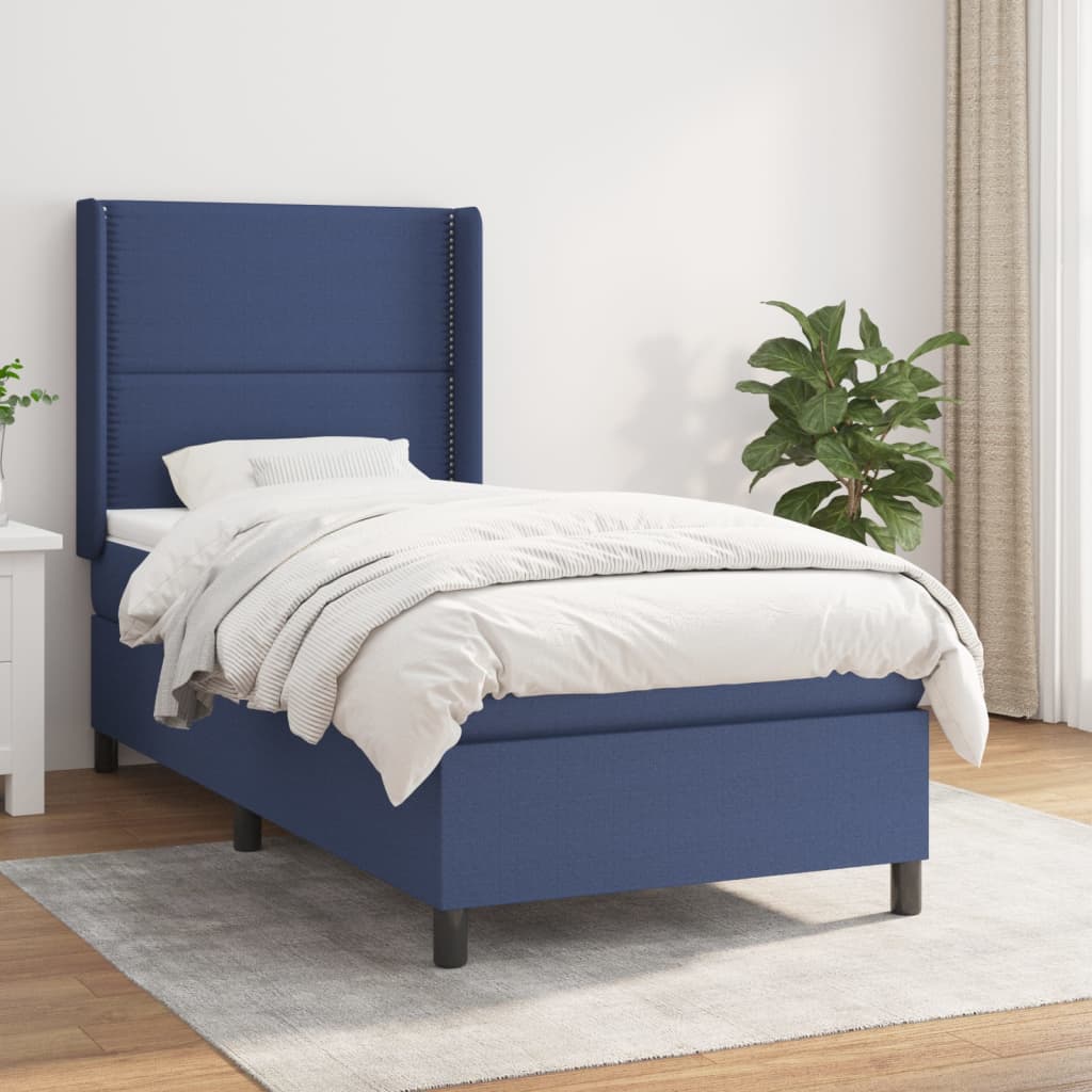 Sommier à lattes de lit avec matelas Bleu 100x200 cm Tissu - XIOS
