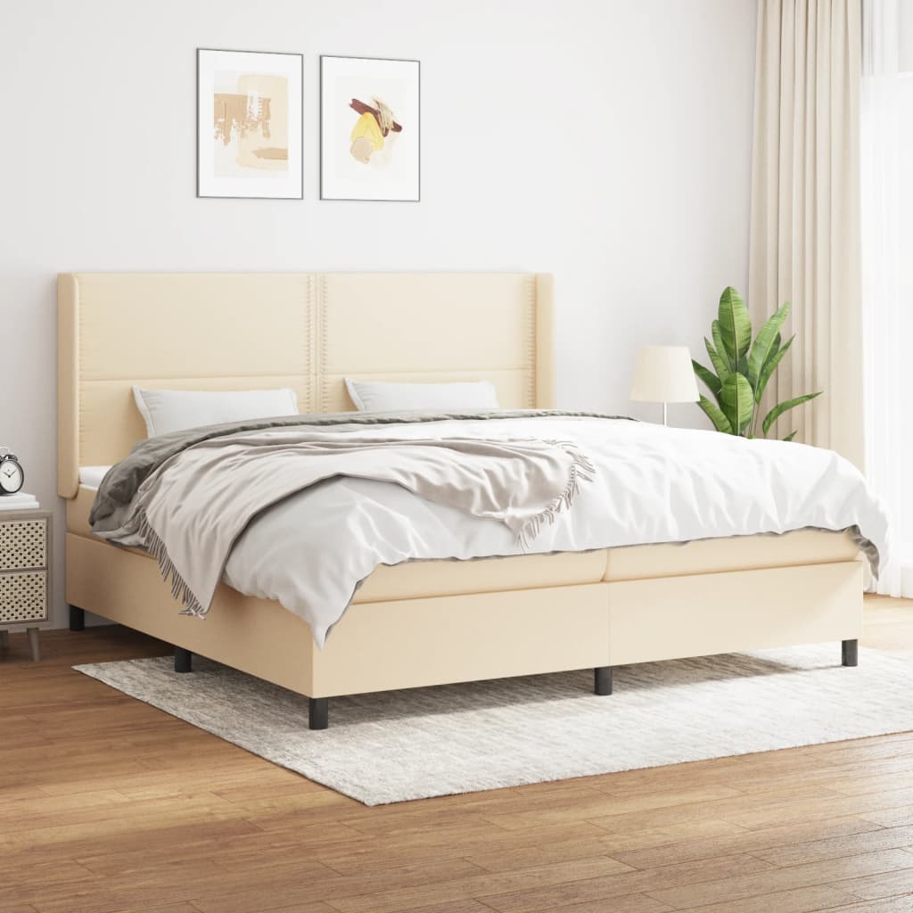 Sommier à lattes de lit avec matelas Crème 200x200 cm Tissu - XIOS