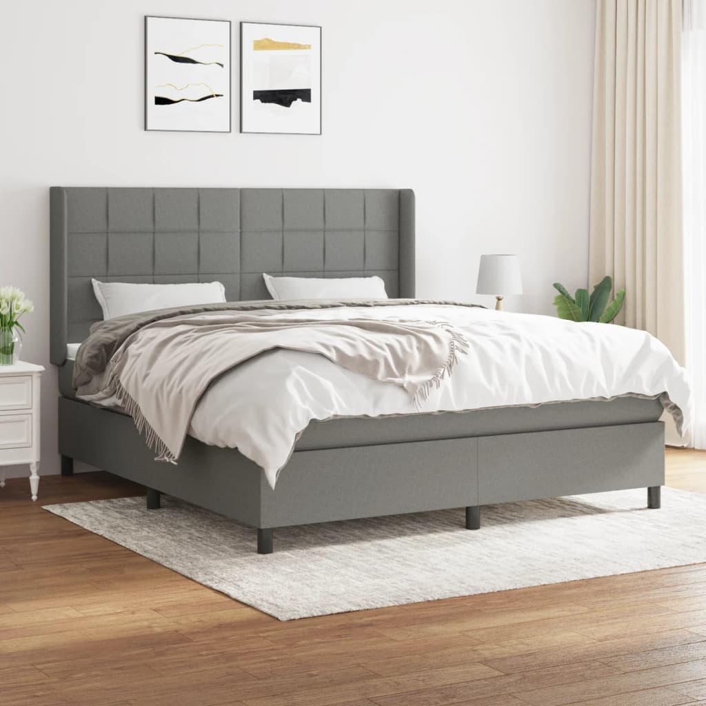 Sommier à lattes de lit avec matelas Gris foncé 160x200cm Tissu - XIOS