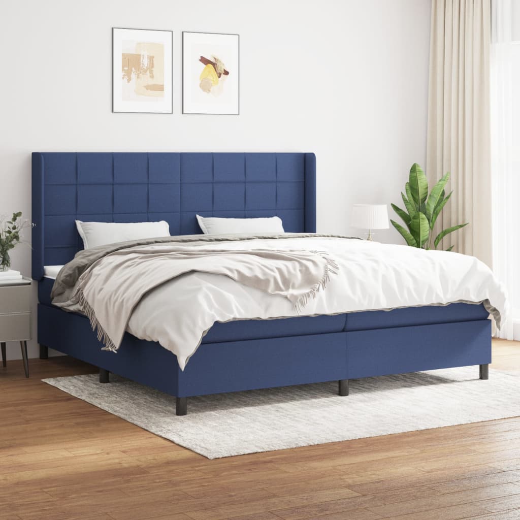 Sommier à lattes de lit avec matelas Bleu 200x200 cm Tissu - XIOS