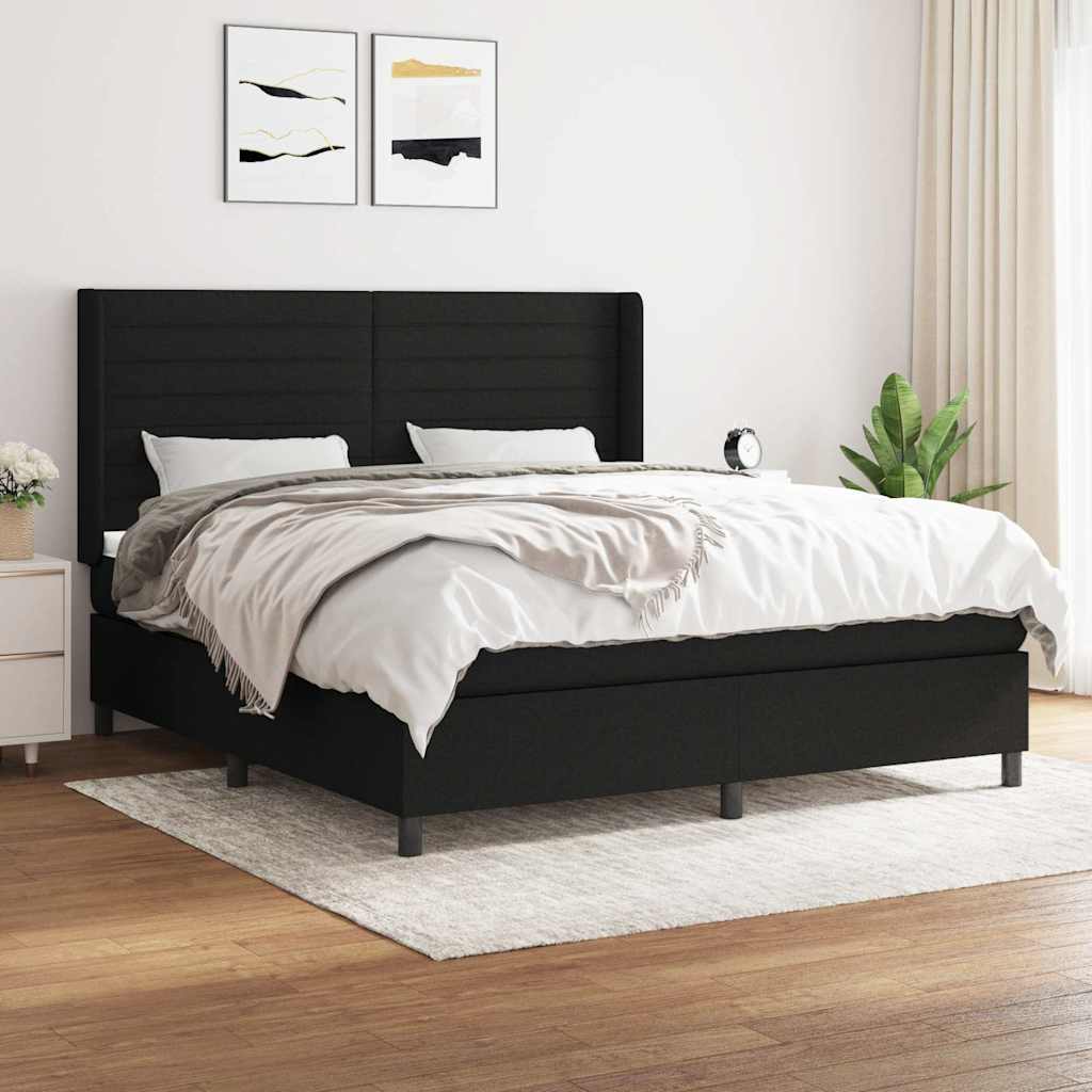 Sommier à lattes de lit avec matelas Noir 160x200 cm Tissu