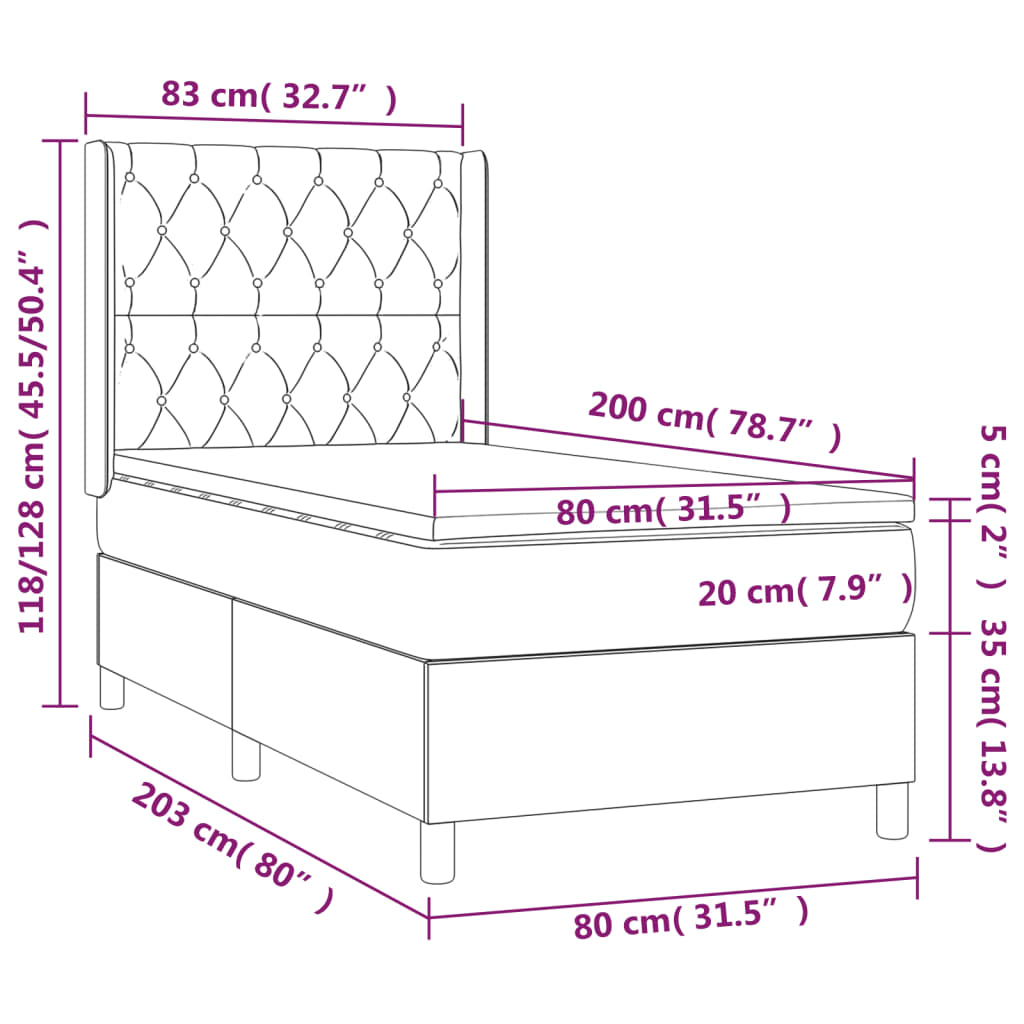 Sommier à lattes de lit avec matelas Crème 80x200 cm Tissu - XIOS