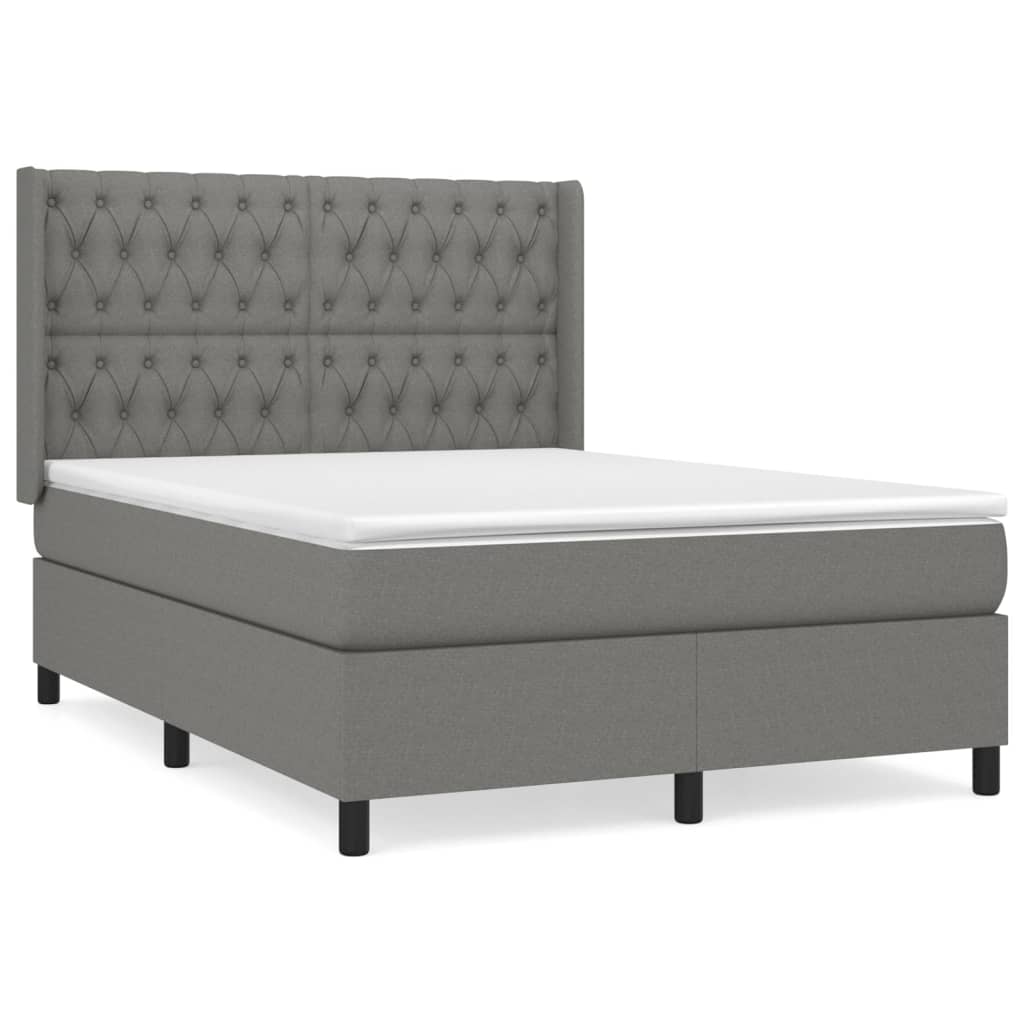 Sommier à lattes de lit avec matelas Gris foncé 140x190cm Tissu - XIOS