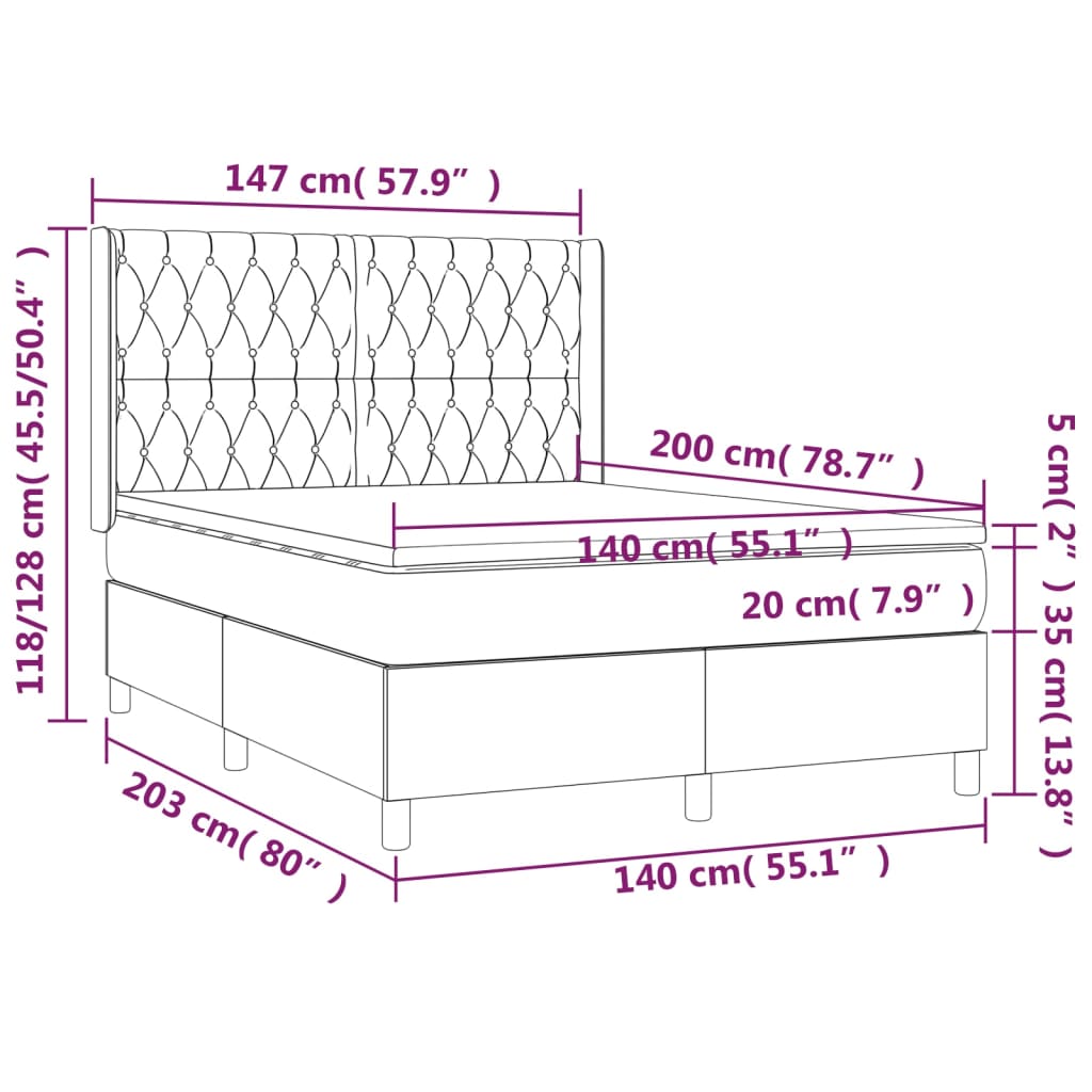Sommier à lattes de lit avec matelas Gris foncé 140x200cm Tissu