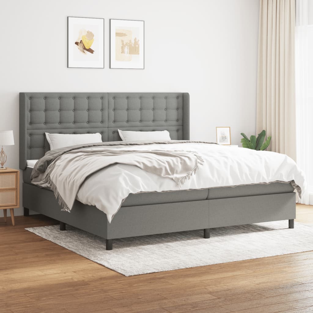 Sommier à lattes de lit avec matelas Gris foncé 200x200cm Tissu - XIOS