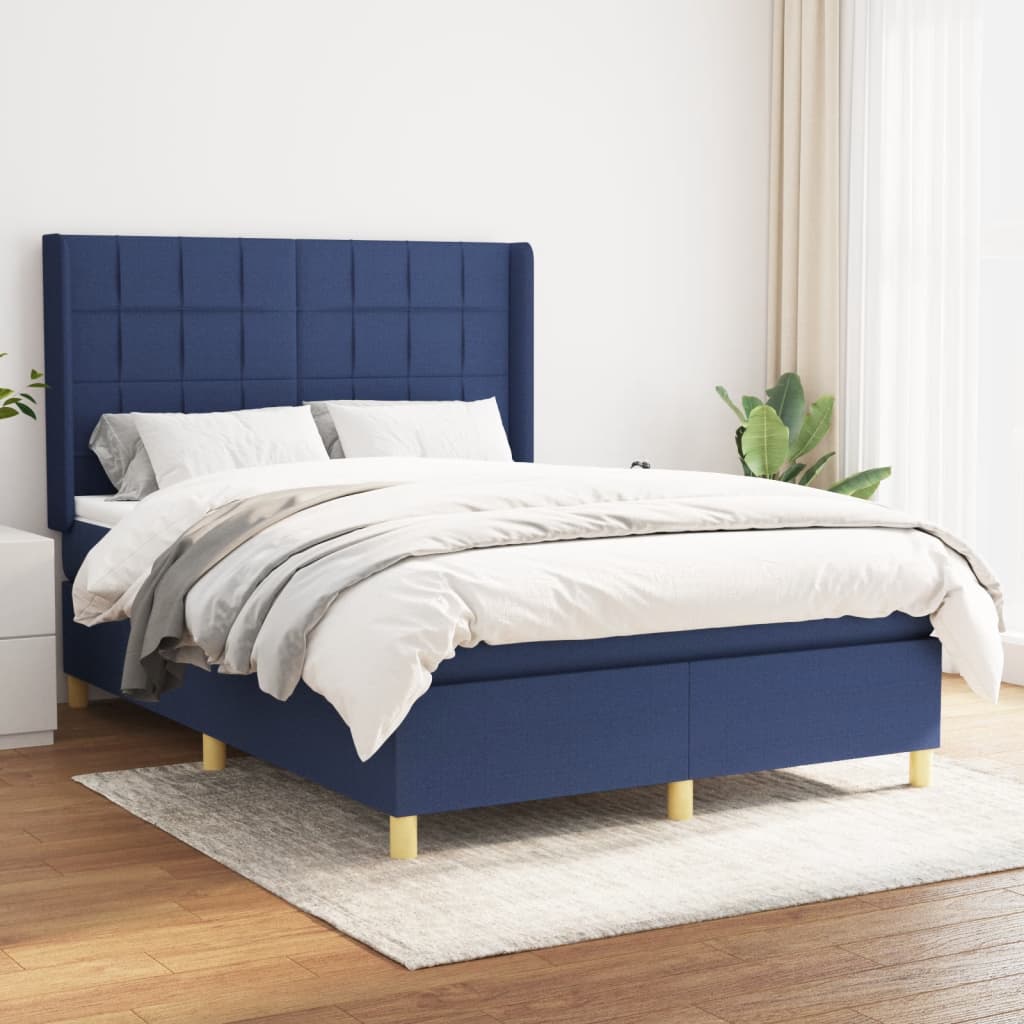 Sommier à lattes de lit avec matelas Bleu 140x190 cm Tissu - XIOS