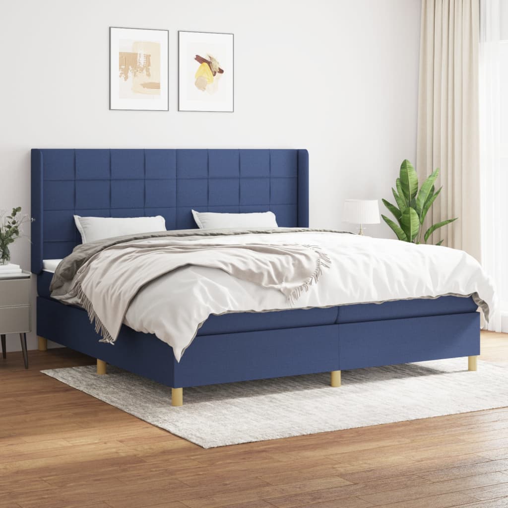 Sommier à lattes de lit avec matelas Bleu 200x200 cm Tissu - XIOS