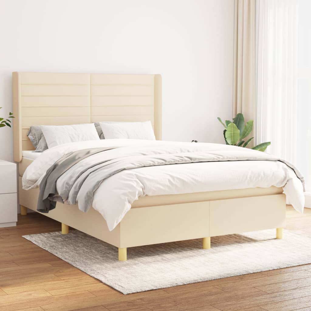 Sommier à lattes de lit avec matelas Crème 140x200 cm Tissu Lits & cadres de lit vidaXL