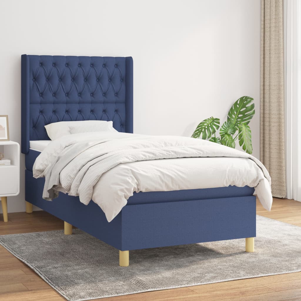 Sommier à lattes de lit avec matelas Bleu 90x190 cm Tissu - XIOS