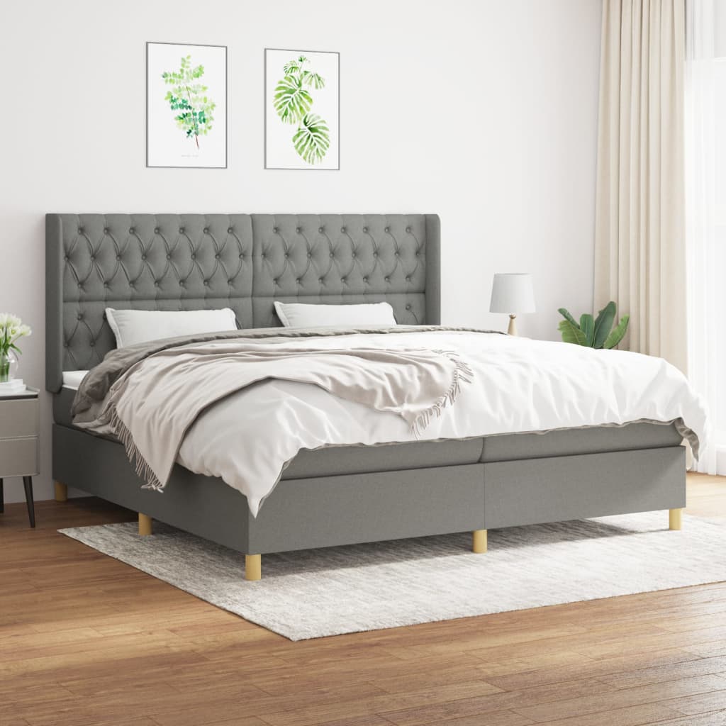Sommier à lattes de lit avec matelas Gris foncé 200x200cm Tissu - XIOS