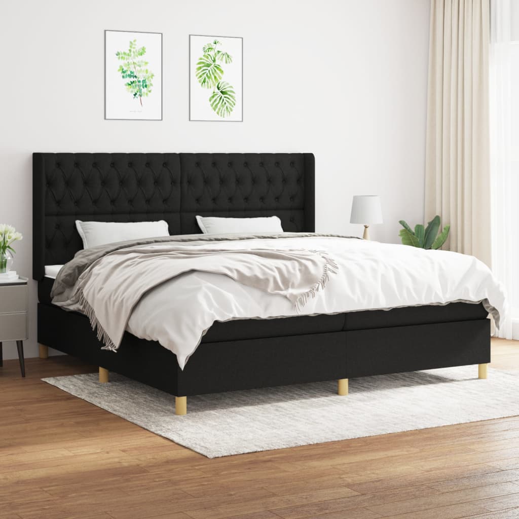 Sommier à lattes de lit avec matelas Noir 200x200 cm Tissu - XIOS