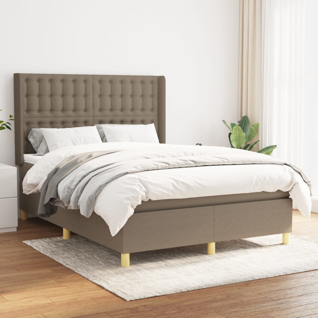 Sommier à lattes de lit avec matelas Taupe 140x190 cm Tissu - XIOS