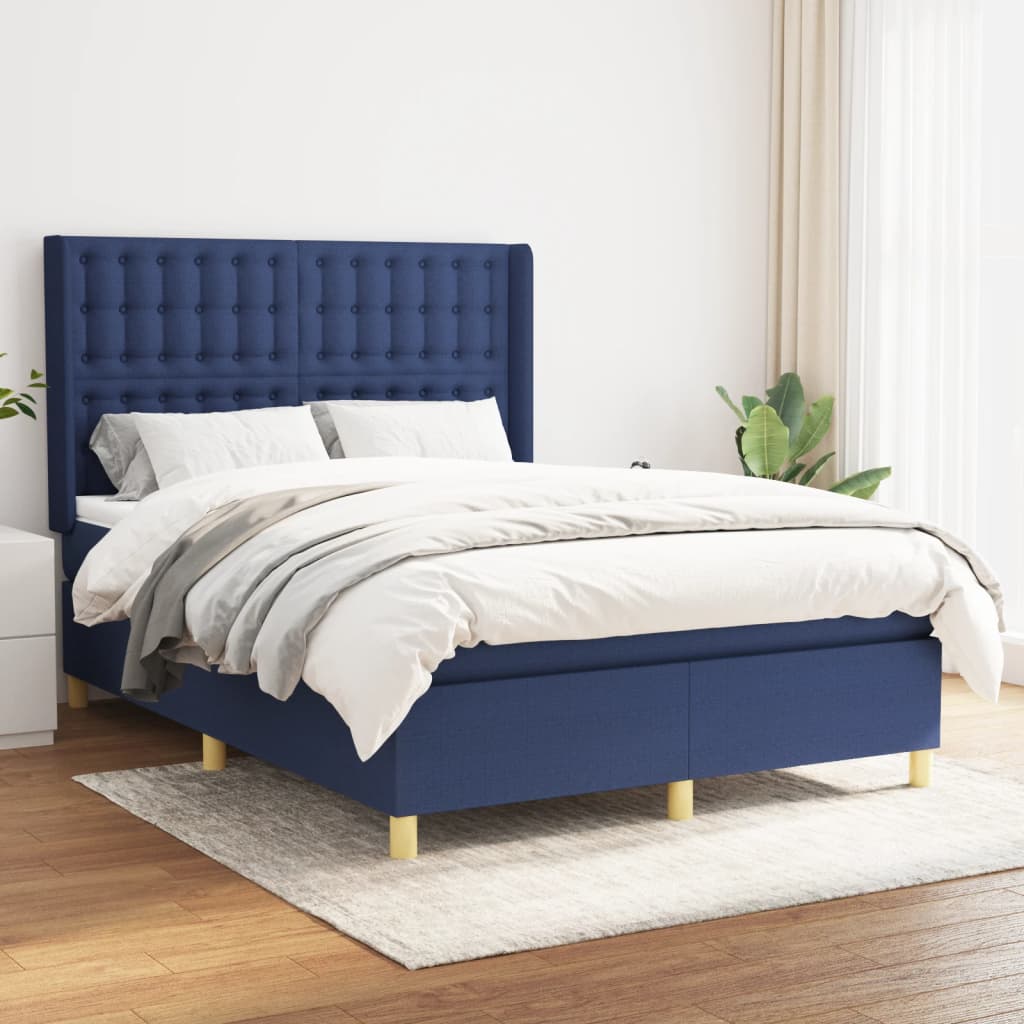 Sommier à lattes de lit avec matelas Bleu 140x190 cm Tissu - XIOS