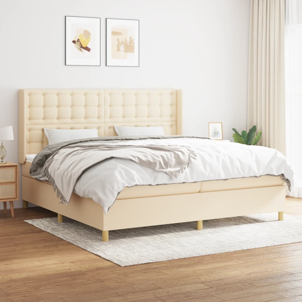 Sommier à lattes de lit avec matelas Crème 200x200 cm Tissu - XIOS