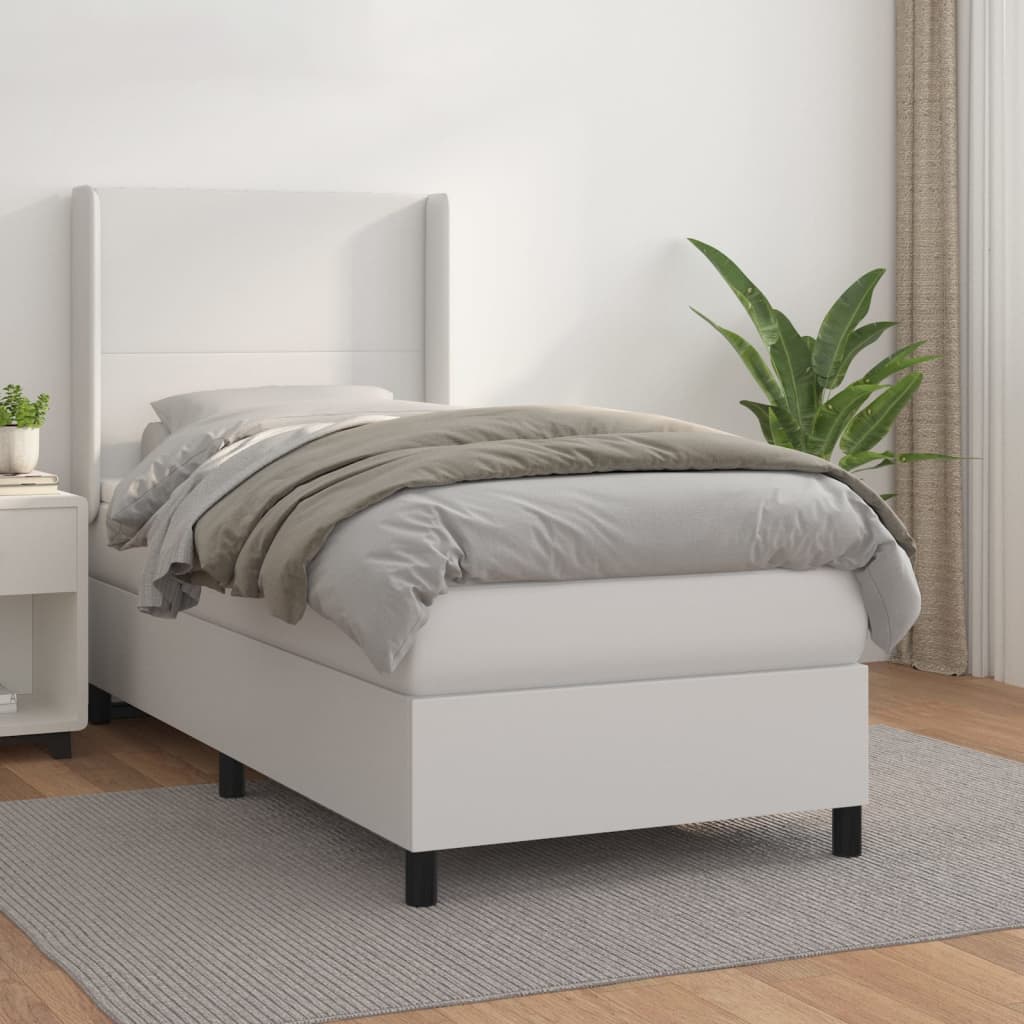 Sommier à lattes de lit avec matelas Blanc 90x200 cm Similicuir Lits & cadres de lit vidaXL