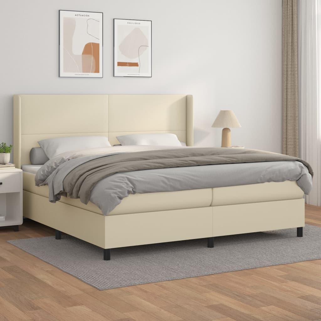 Sommier à lattes de lit avec matelas Crème 200x200cm Similicuir - XIOS