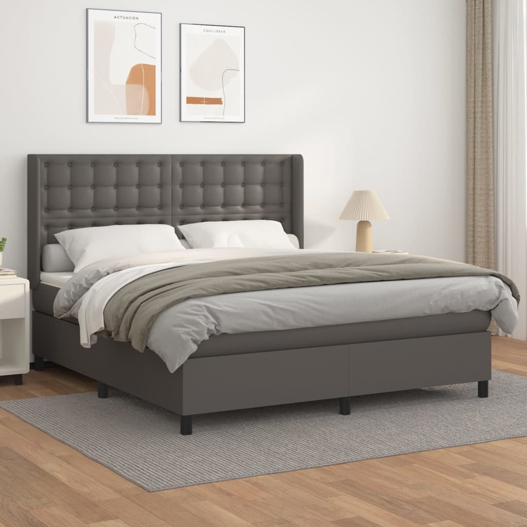 Sommier à lattes de lit avec matelas Gris 180x200 cm Similicuir