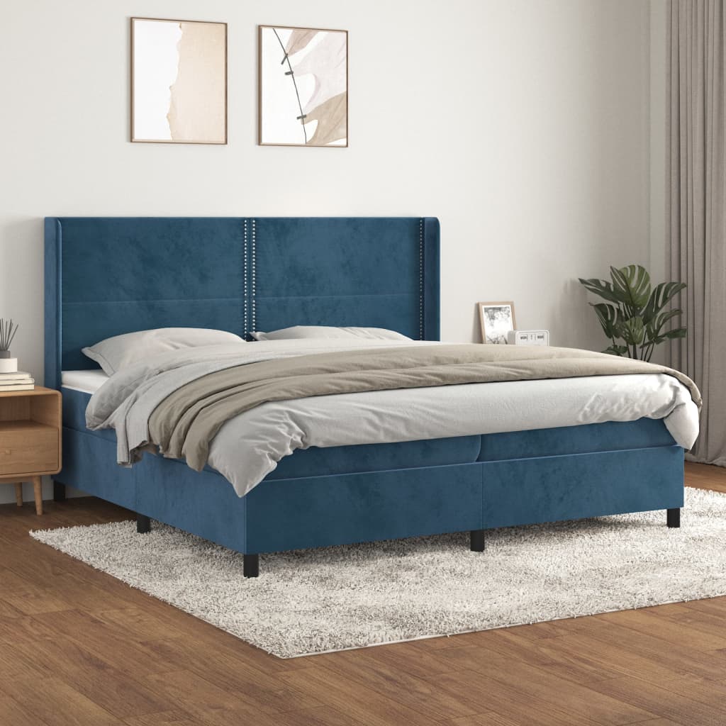 Sommier à lattes de lit et matelas Bleu foncé 200x200cm Velours