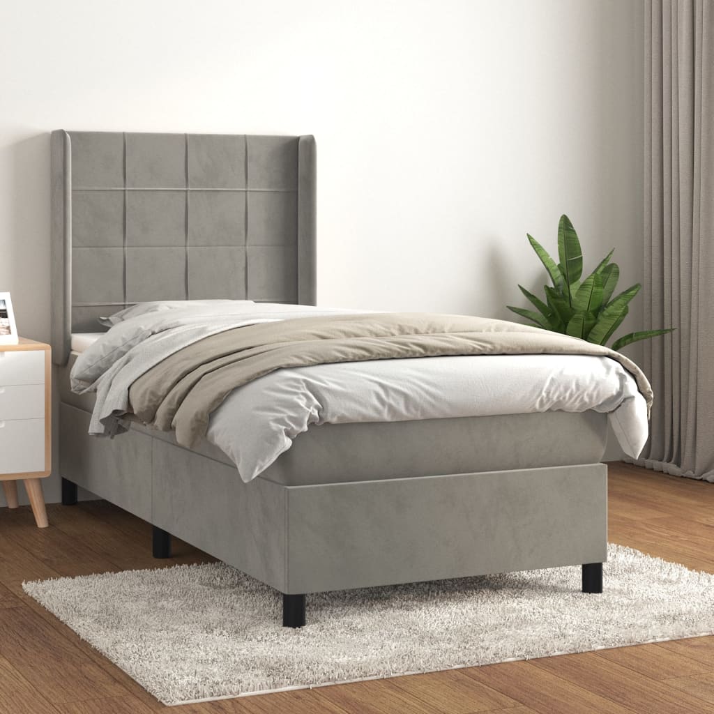 Sommier à lattes de lit et matelas Gris clair 90x200 cm Velours - XIOS