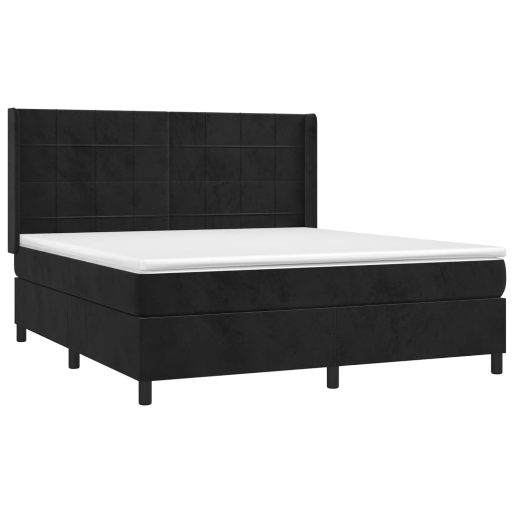 Sommier à lattes de lit avec matelas Noir 180x200 cm Velours Lits & cadres de lit vidaXL