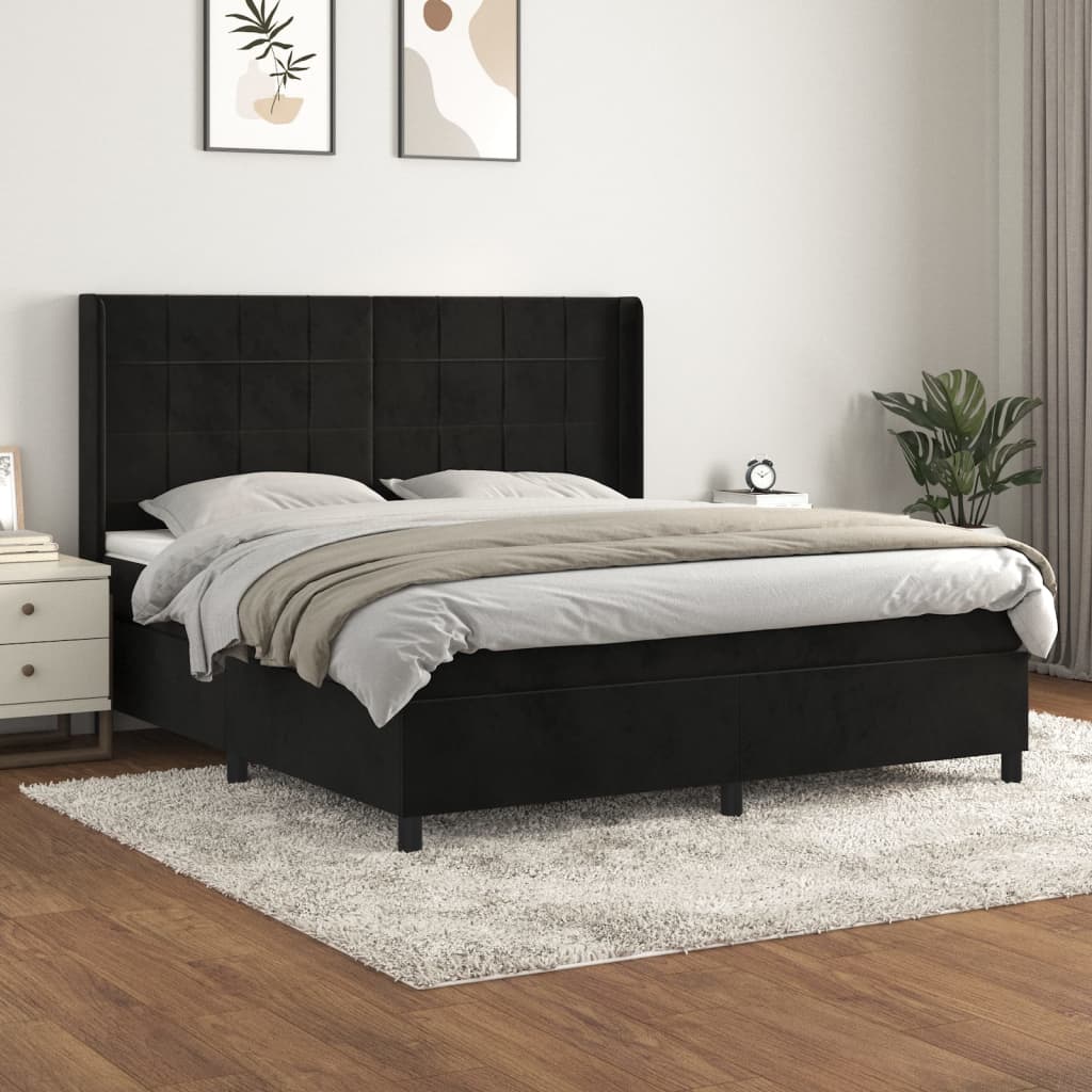 Sommier à lattes de lit avec matelas Noir 180x200 cm Velours Lits & cadres de lit vidaXL